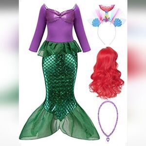 Mermaid Halloween Costume with Wig Girl's Size